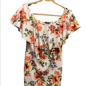 Peach and Coral FLORAL BODYCON Dress